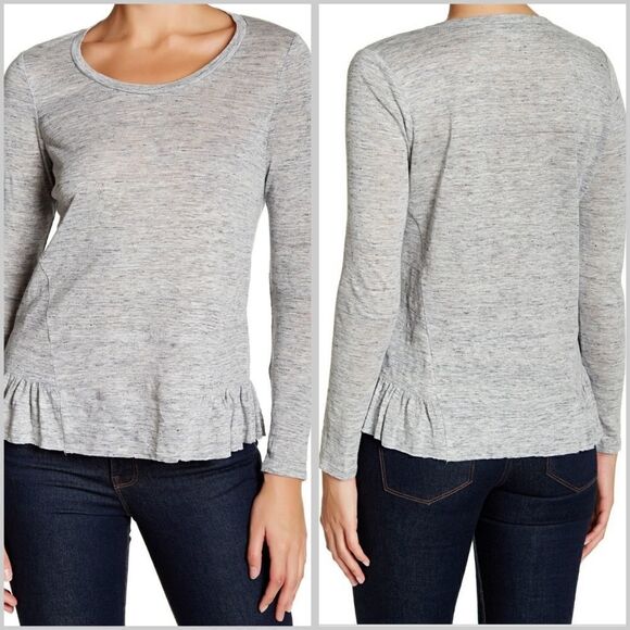 REBECCA TAYLOR linen top heathered gray long sleeve jersey ruffle shirt XS - Picture 1 of 7